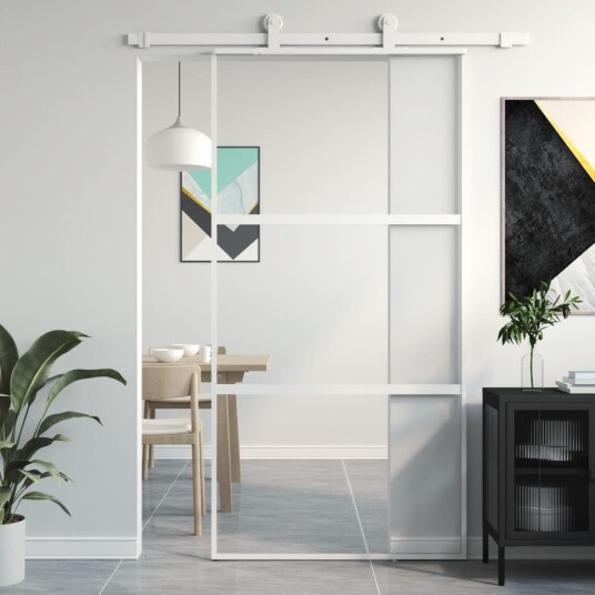 vidaXL Skyvedør hvit 102,5x205 cm herdet glass og aluminium