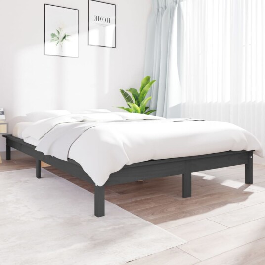 vidaXL Sengeramme grå 135x190 cm heltre furu 4FT6 Double