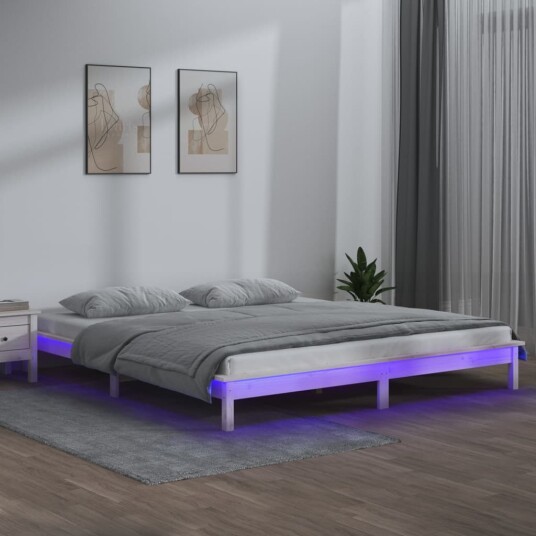 vidaXL Sengeramme med LED hvit 180x200 cm 6FT Super King heltre