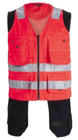 BS Dokka Håndverksvest, HiVis kl.1 Unisex, Str. 3XL, Rød/Sort