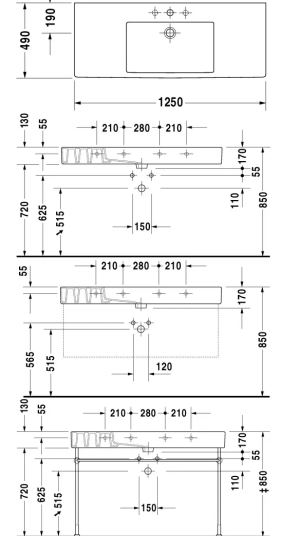 Duravit Vero Møbelservant 1250x490 mm, 1 blanderhull, WonderGliss