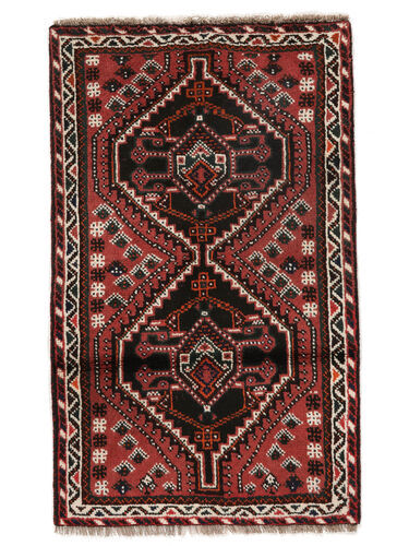 Håndknyttet. Opphav: Persia / Iran 75X122 Shiraz Teppe Håndknyttet Teppe Svart/Mørk Rød Persia/Iran