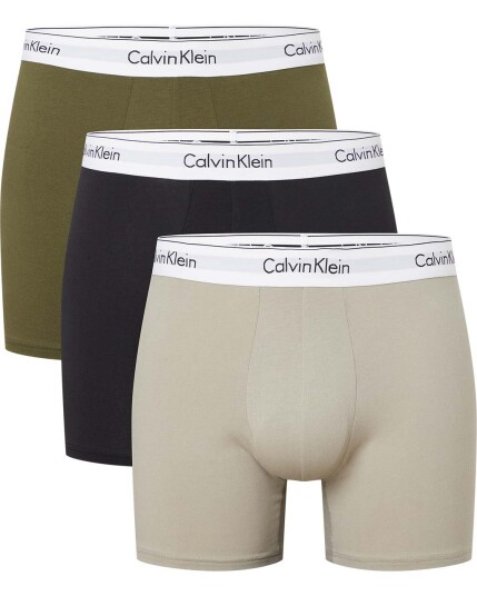 Calvin Klein Boxer Brief 3-Pack - Cotton Stretch M Napa/Winter Linen/Black (Storlek S )