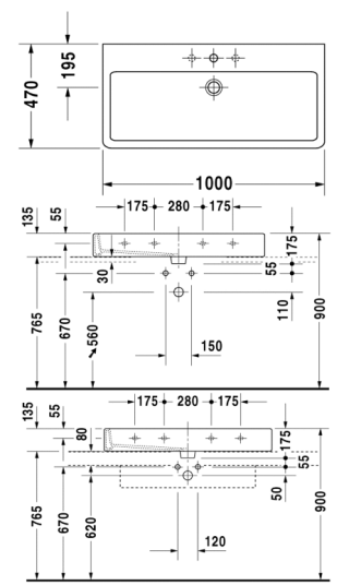 Duravit Vero Toppmontert servant 1000x470 mm, 1 blanderhull, Wondergliss