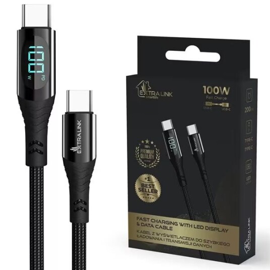 Extralink Smart Life USB-C-kabel med LED 100W 2m - Svart