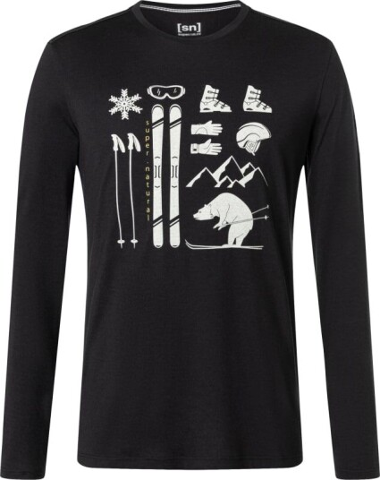 super.natural Men's Skiing Bear Long Sleeve M, Jet Black/Feather Grey/Gold Flake