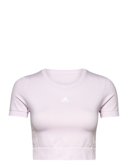 Adidas PERFORMANCE Aeroknit Seamless Fitted Cropped Tee W Pink ALMPNK/WHITE L XL