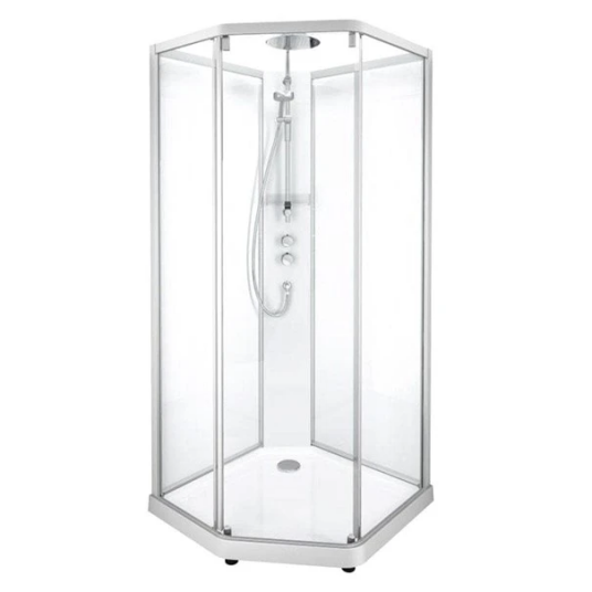 Porsgrund Showerama 10-5 Comfort 90x80 cm, alu matt profil, frostet glass