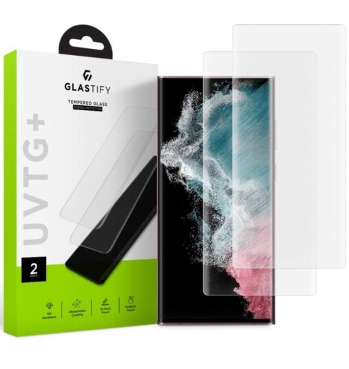 GLASTIFY Samsung Galaxy S22 Ultra Skjermbeskytter med Monteringsramme - 2 Pack Case Friendly - Gjennomsiktig