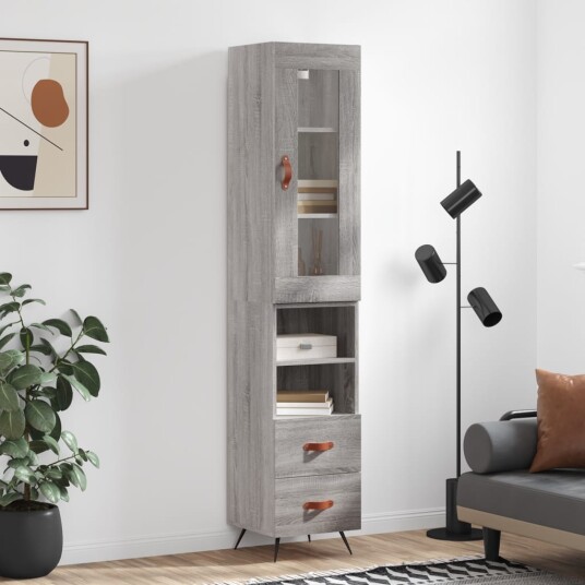 vidaXL Highboard grå sonoma 34,5x34x180 cm konstruert tre 8720845487010