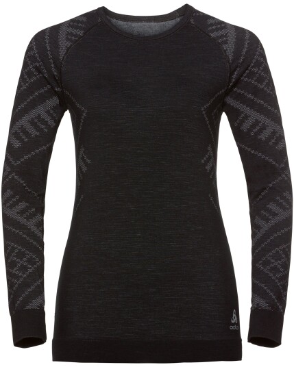 Odlo Suw Top L/S Natural + Kinship Warm Crewneck W Black Melange (Storlek L)