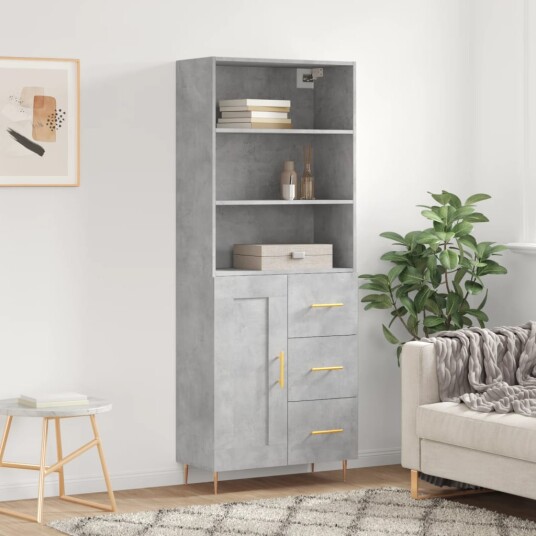 vidaXL Highboard betong grå 69,5x34x180 cm konstruert tre 8720845933760