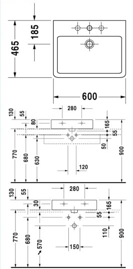 Duravit Vero Toppmontert Servant 600x465 mm, 3 blanderhull, Wondergliss