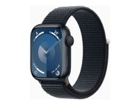 Apple Watch Series 9 (GPS) - 41 mm - midnattsaluminium - smartklokke med sportssløyfe - myk dobbeltlagsnylon - midnatt - 64 GB - Wi-Fi, UWB, Bluetooth - 31.9 g