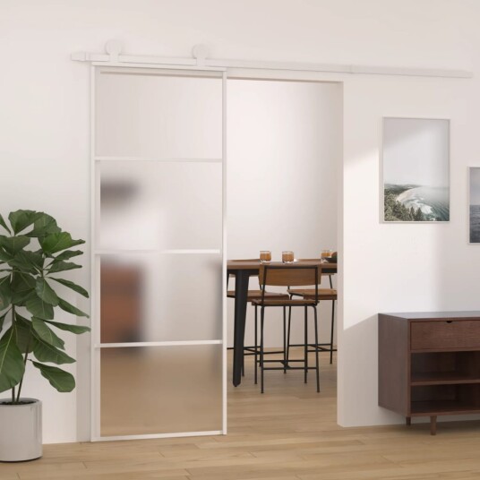 vidaXL Skyvedør frostet ESG-glass og aluminium 76x205 cm hvit