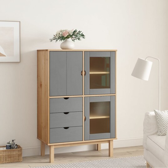 vidaXL Highboard brun og grå 85x43x125 cm heltre furu