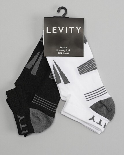 LEVITY Running Sock Black/White (2-pack) - 43-46