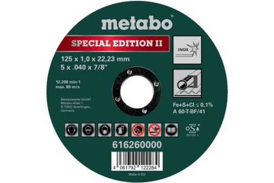 Metabo 616260000, Kutteskive, Flatt Senter, Rustfritt Stål, Metabo, 2,22 Cm, 12,5 Cm