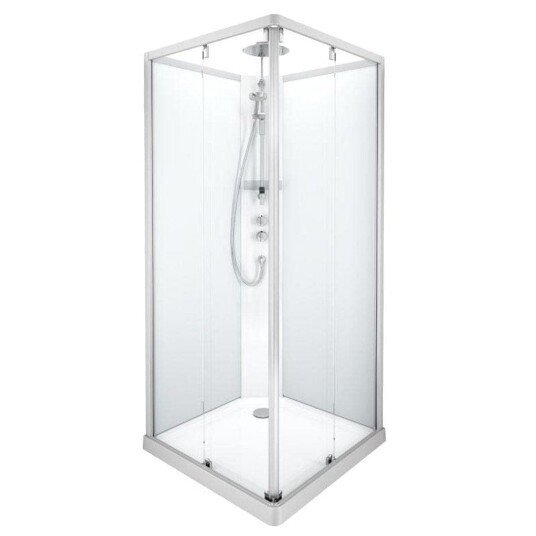 Porsgrund Showerama 10-5 F Dusjkabinett - Firkantet Matt Aluminium / 90x90cm Frostet Glass