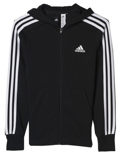 Adidas Essentials 3 Stripes F/Z Hood JR Black/White (Storlek 152)