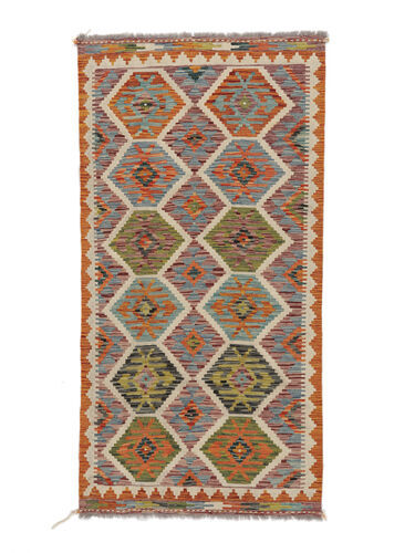 Håndknyttet. Opphav: Afghanistan Håndvevd Kelim Afghan Old Style Teppe 103X200 Ullteppe Brun/Grønn Lite Teppe