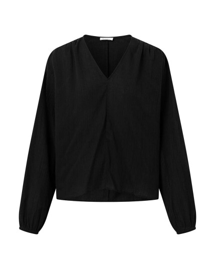 Knowledge Cotton Cotton Crepe A-Shape Volume Sleeved Shirt W 1300 Black Jet (Storlek L)