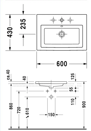 Duravit 2nd Floor Toppmontert servant, 600x430 mm, 3 blanderhull, Wondergliss