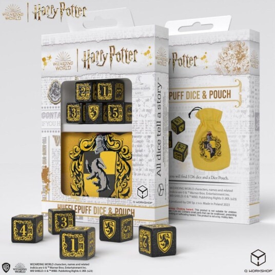 Hufflepuff D6 Dice Black /Yellow (5) & Pouch Terningsett - Rollespill fra Outland