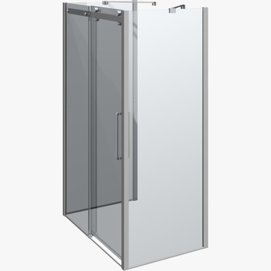 Dansani XXL Deluxe Skyvedør med 2 Sidepanel for Rettvegg - B120-160x80-100xh200cm Sateng / 160x80cm Klart Glass