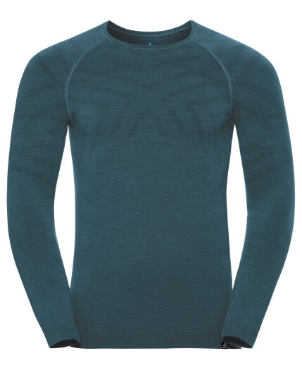 Odlo Suw Top L/S Natural + Kinship Warm Crewneck M Blue Coral Melange (Storlek S)