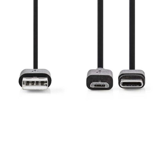 Ladekabel 2 i En, Android - USB 2.0, USB-A Han, USB Micro-B Han, USB-C Hann, 480 Mbps, 1.00 m