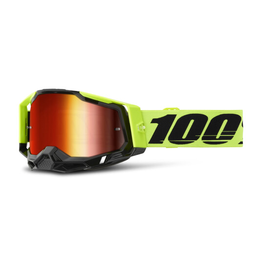 100% Crossbriller  Racecraft 2 Neon Gul-Speilblank Rød Glass