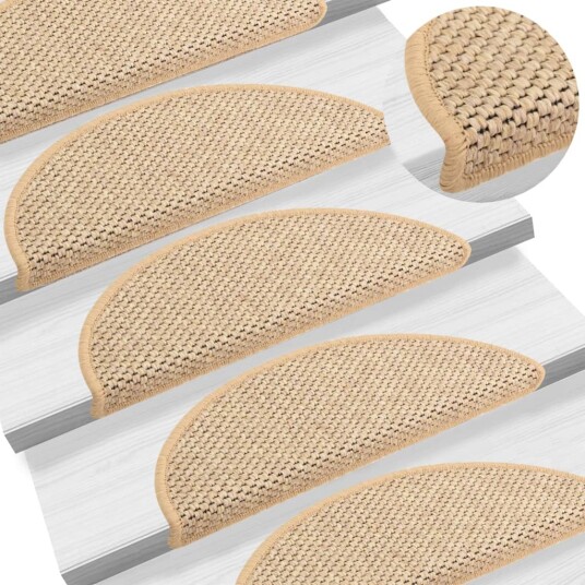 vidaXL Selvklebende trappematter sisal 15 stk 65x25 cm lys beige