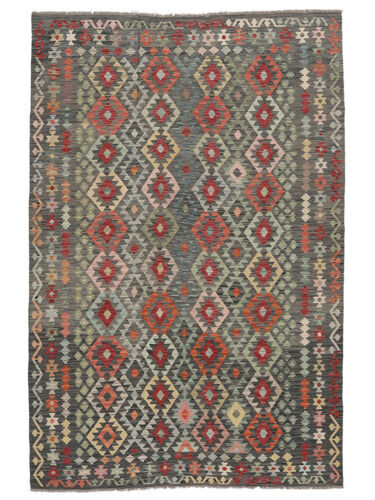 Håndknyttet. Opphav: Afghanistan Orientalsk Kelim Afghan Old Style Teppe Teppe 199X301 Svart/Mørk Gul (Ull, Afghanistan)