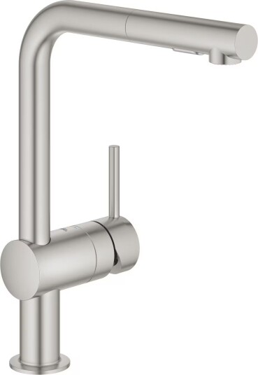 Grohe Minta blandebatteri med L-kran og hånddusj (brushed chrome)