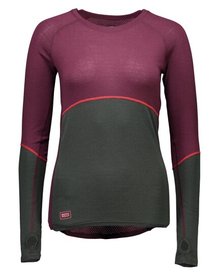 Mons Royale Bella Tech L/S Geo W Burgundy/Forest Green (Storlek M)