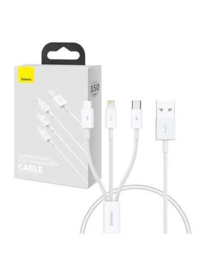 Baseus Quick Charge USB to M+L+C  Superior Data 3.5A 0.5m (White)