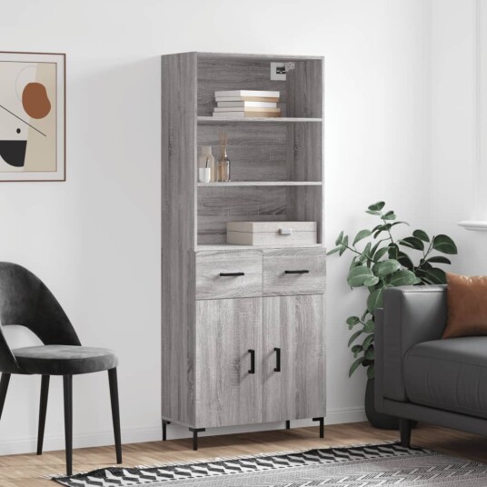 vidaXL Highboard grå sonoma 69,5x34x180 cm konstruert tre 8720845499419