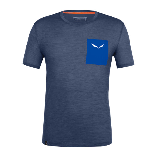 Salewa Pure Logo Pocket Merino T-Shirt, t-skjorte i ullblanding herre 50/L Navy Blazer Melange