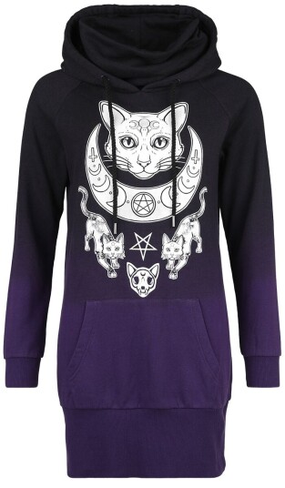 Gothicana by EMP - Goth Kort kjole - Hoodie-kjole med Katteprint - S til XXL - Damer - svart-lilla