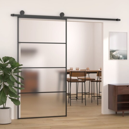 vidaXL Skyvedør frostet ESG-glass og aluminium 102,5x205 cm svart