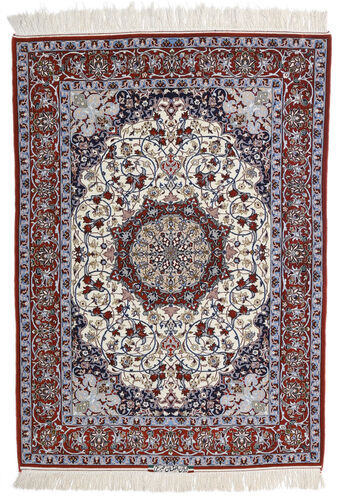 Håndknyttet. Opphav: Persia / Iran Isfahan Silkerenning Signert Intashari Teppe Teppe 113X158 Grå/Beige ( Persia/Iran)