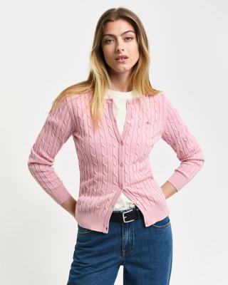 Stretch bomullskabelstrikket cardigan DUSTY PINK XXL