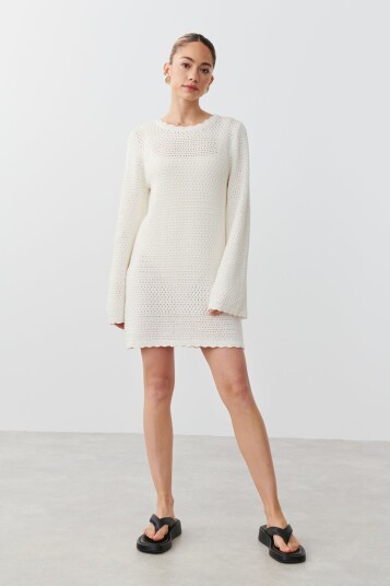 Gina Tricot - Open back crochet dress - strikkekjoler - White - S - Female  Female White