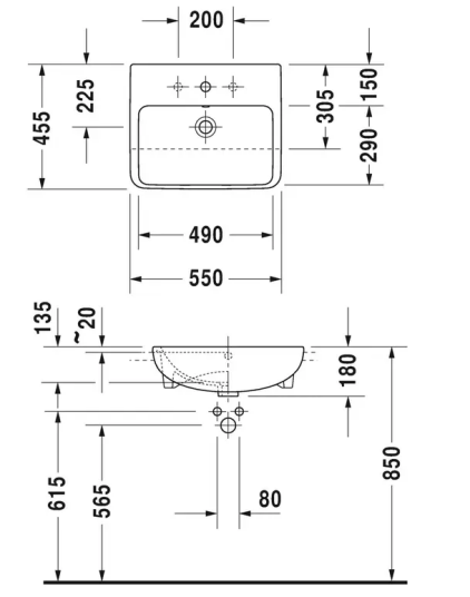 Duravit Me By Starck Servant f/frembygg. 550x455, 1 blanderhull, Wondergliss