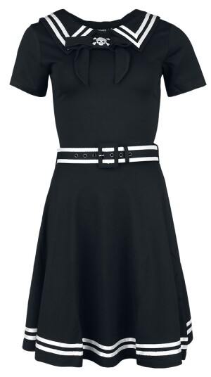 Jawbreaker - Goth Middellang kjole - Sailor Skater Dress - XS til 4XL - Damer - svart-hvit