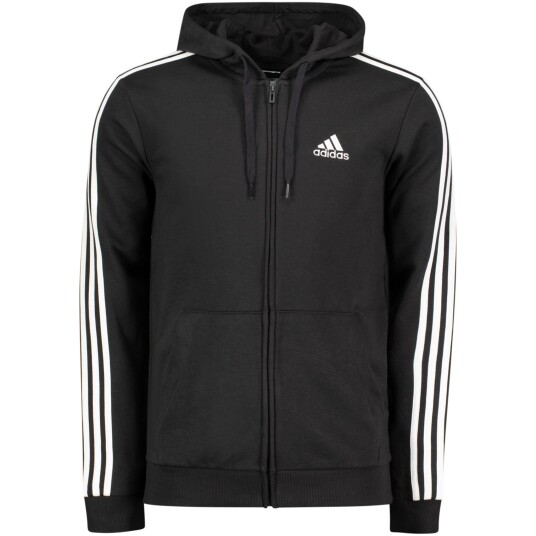 Adidas Essential French Terry 3 Stripes Full Zip Hoodie hettejakke herre S BLACK/WHITE