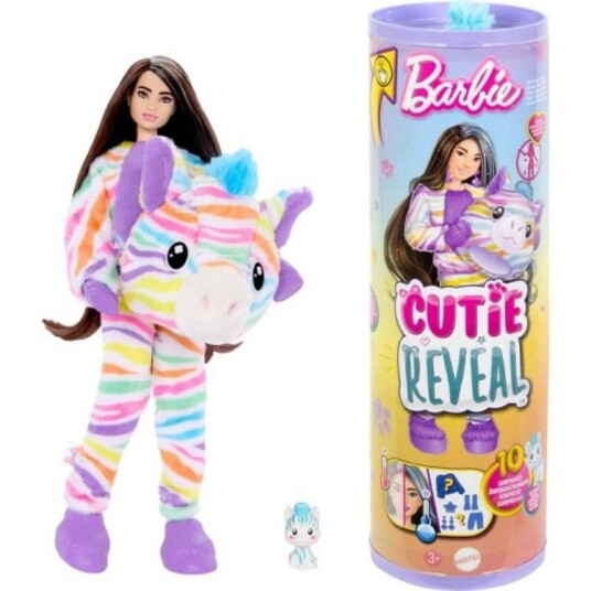 Barbie Cutie Reveal Zebra dukke med regnbue-stripet sebrakostyme