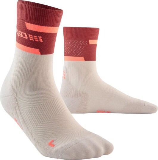 CEP Women's Run Compression Mid Cut Socks 4.0 Red/Off White 34-37