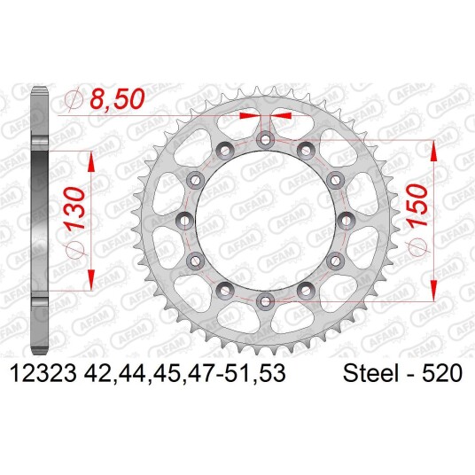 AFAM Bakdrev 520 Stål - XR/WR/YZ, 50T CB/NX/XL/XR/TTR/WR/YZ++